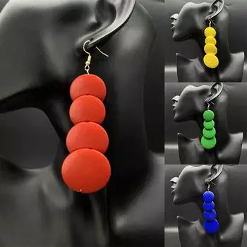 Ретро серьги Примитивный ветер Дерево Этнический стиль Красочные серьги Круглые геометрические серьги 11*3.5cm чёрный