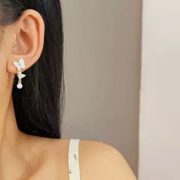 Ретро серьги с бабочками и жемчугом мода Простые серьги без ушей женские джокер ювелирные изделия подарки как