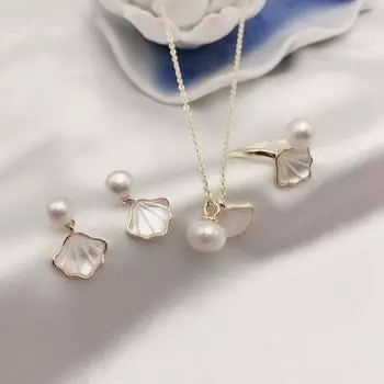 Ретро-серьги с жемчугом в виде ракушки, ожерелье, кольцо, комплект, элегантные женские свадебные украшения, подарок