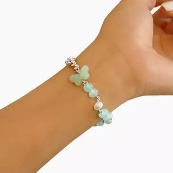 Ретро серебряный браслет с жемчужинами и бусинами в виде бабочки, эластичная веревка, подвеска, изысканный женский браслет, ювелирные изделия