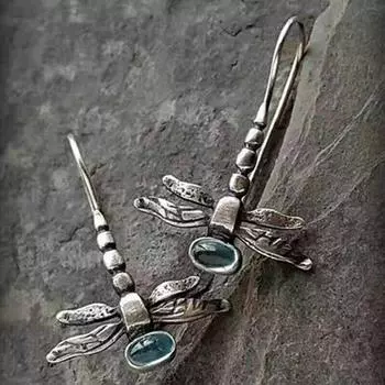 Ретро серебряный цвет Стрекоза животных серьги крючок висячие вечерние женские украшения