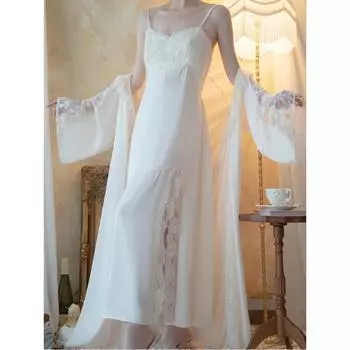 Ретро сексуальный костюм для отдыха на подтяжках, кружевной халат и свадебный халат на подтяжках L слоновая кость