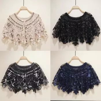 Ретро-шаль с пайетками 1920-х годов, сетчатый кардиган с пайетками, короткое выпускное платье-шаль One Size