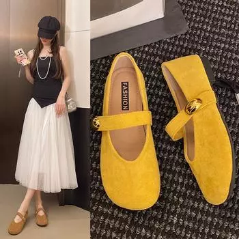 Retro Shallow Mouth Single Shoes Female Models Spring Gentle Fairy Bean Shoes Flat Bottom Mary Jane Female Shoes Fashion Women Breathable Shoes 35