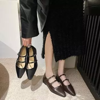 Retro shallow mouth small fragrant temperament pointed single shoes women s 2024 spring and autumn new black French Mary Jane shoes 35 чёрный