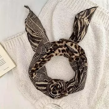 Ретро шелковый шарф с леопардовым принтом в форме цветка, шейный аксессуар в стиле девушки, тренд на длинный галстук на шею y2k