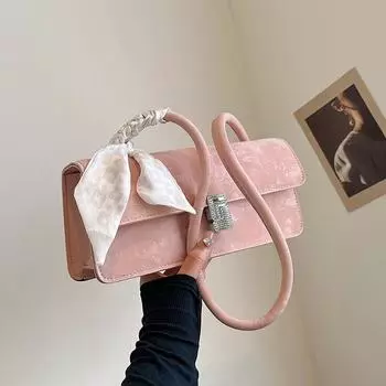 Ретро шелковый шарф женская сумка через плечо подмышкой повседневная сумка для поездок на работу минималистичный дизайн женская сумка с клапаном 28x7x12cm бежевый