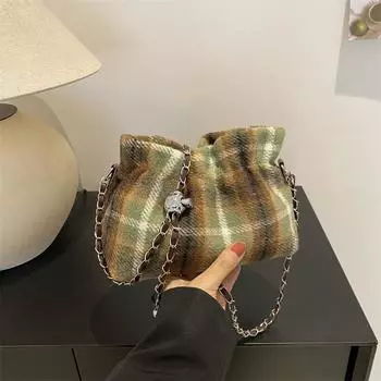 Ретро шерстяная 2024 иностранная личность ранняя весна новая мода клетчатая сумка-мессенджер цепочка одно плечо женская сумка-тоут красный