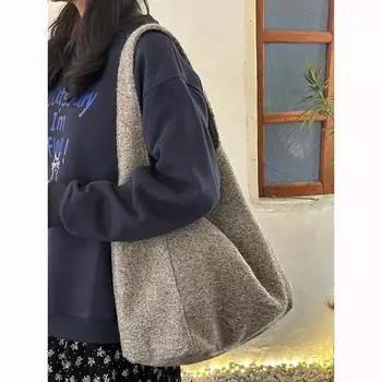 Ретро шерстяная сумка для матери и ребенка, осенне-зимняя новая большая сумка для поездок на работу, сумка через плечо с защитой от ветра коричневый