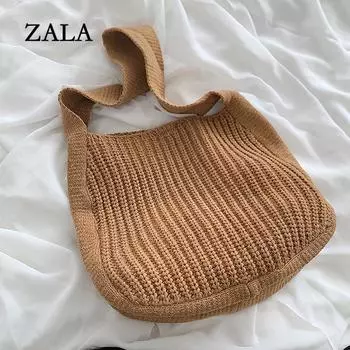 Ретро шерстяная вязаная сумка на плечо для женщин, зимняя новая сумка для покупок большой емкости 26x11x29cm коричневый