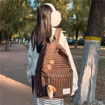 Ретро шерстяной плед школьный рюкзак школьный рюкзак зелёный