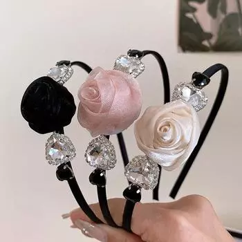 Ретро шифоновые ленты для волос с розами для женщин, головные уборы, роскошные обручи для волос со стразами и сердечками, корейские свадебные аксессуары для волос, шикарная резинка для волос