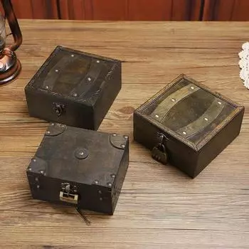 Ретро-шкатулка для украшений, упаковка для окон, деревянная шкатулка, деревянное сокровище, идентификационный номер для хранения украшений, запираемая на замок шкатулка с паролем