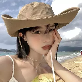 Ретро-шляпа для альпинизма, женская, весна-лето, походная, на шнурке, ковбойская шляпа в стиле вестерн, простая, солнцезащитная, рыболовная шляпа с козырьком M56-58cm чёрный