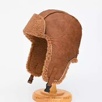 Ретро-шляпа Thunderbolt для мужчин и женщин, зимняя теплая искусственная кожа, овечья шерсть, защита ушей, хлопковая шапка, утолщенная летная шапка One Size серый