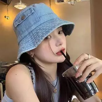 Ретро шляпа-ведро женская 2024 года новая стираная старая шляпа-козырек летняя солнцезащитная шляпа женская показать маленькое лицо M56-58cm