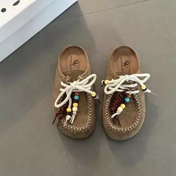 Retro shoes women s fashion versatile summer new lace-up splicing bag head slippers 35