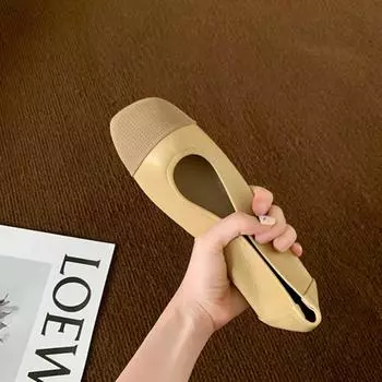 Retro Shoes Women Square Toe Soft Sole Thick Heel Women s Shoes Color Matching Shallow Mouthed Versatile Single Shoes Women 34 чёрный