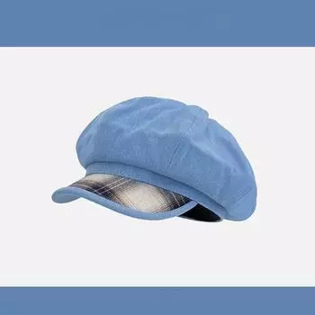 Ретро-шотландка с полями из денима, восьмиугольная шляпа, детский повседневный универсальный берет, демонстрирует небольшую тенденцию M56-58cm