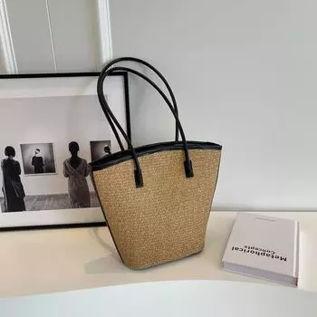 Retro Shoulder Bag Casual Seaside Vacation Ins Straw Bag Black