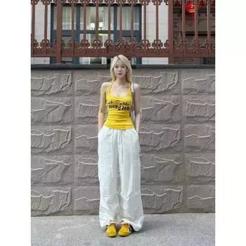 Retro Silm Sweet Sexy Sleeveless Tops Small Sling Yellow S Suggested 37.50 kg-45.00 kg