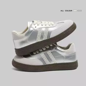 Retro silver German training shoes women s 2025 autumn with skirt lace edge platform heightening casual waffle Forrest Gump board shoes 35 серебряный