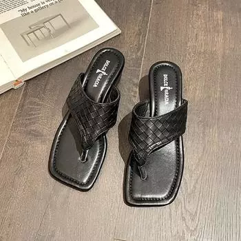 Retro simple and versatile slope heel flip-flops women s summer new casual skirt slippers summer sandals 35