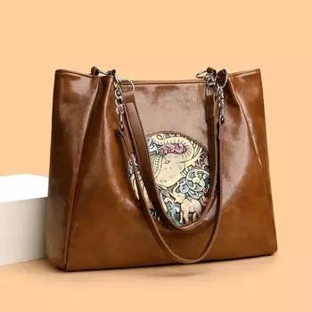 Retro Simple Chinese Style Ladies Shoulder Bag Large Tote Bag Fashion Versatile Printed Handbag Commuter Bag чёрный