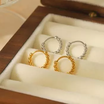 Retro Simple Ear Buckle 18K Gold Stainless Steel Hand Throwing Bead Earrings Premium Earrings Women
