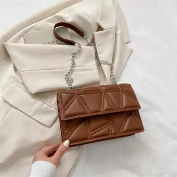 Retro simple messenger bag 2024 autumn new niche trend small square bag casual commuter shoulder bag chain bag серебряный