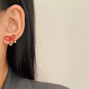 Ретро простой красный бант клипса для ушей мода изысканный без ушей отверстие ювелирные изделия аксессуары подарки как