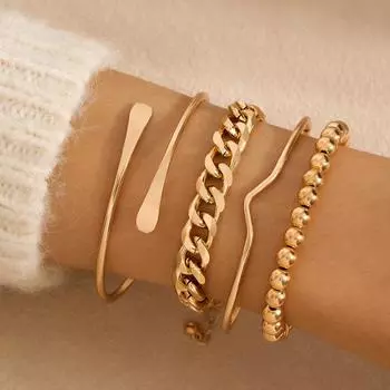Retro Simple Thick Chain Bracelet Fashionable Versatile Open Bracelet Stacked Wearing Style Set Jewelry