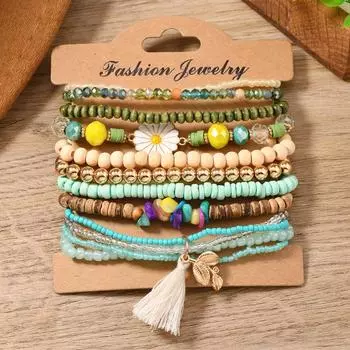 Retro simple wooden beads beaded long necklace women s niche literary sweater chain autumn and winter jewelry разноцветный