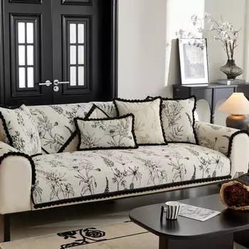 Ретро синель с кружевной кромкой, универсальный чехол для любого сезона, чехол для дивана для гостиной, нескользящий защитный чехол для дивана, жаккардовый чехол для дивана 70x70cm 1pcs