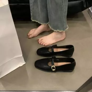 Retro single shoes women s new spring and autumn soft soles one-pedal versatile ladyshoes small leather shoes flat bottom 35