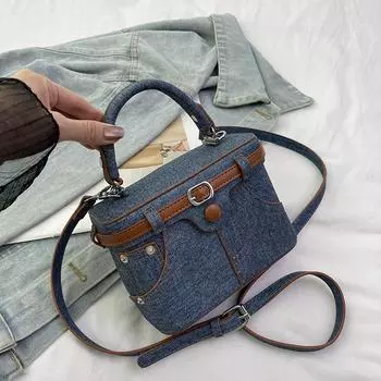 Ретро синие маленькие квадратные сумки для женщин, новые простые мини-сумки из искусственной кожи для поездок на работу, женская универсальная сумка через плечо с пряжкой Mini(Max Length<20cm)