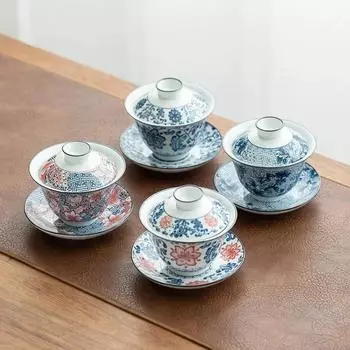 Ретро-синий и белый фарфор с глазурью, керамическая гайвань, обожженная при высокой температуре, чайный сервиз в стиле кунг-фу, бытовая техника для заваривания 170ml