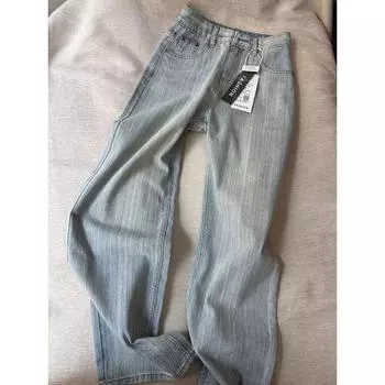 Ретро синяя текстура, свободные прямые джинсы, женские летние новые утягивающие драпировки с высокой талией, универсальные повседневные широкие брюки для мытья полов S