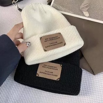 Ретро Skullies Letter All-match Stripe Осенняя вязаная шапка Мужские шапки в корейском стиле Кепки шерстяные шапки B