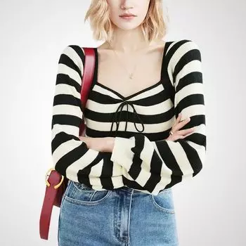 Retro Slim-Fit Jumper Tops Stripes Knitwear Stripes S