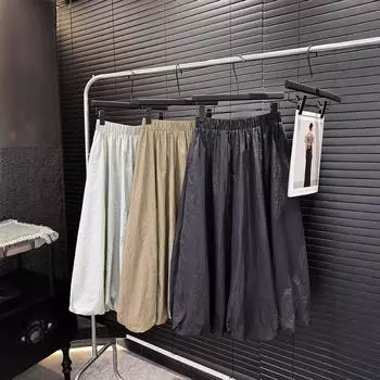 Retro slim medium and long skirt women s spring and summer new high-waisted versatile A-shaped skirt umbrella skirt bud skirt lantern skirt One Size чёрный