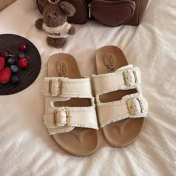 Retro slippers women s summer thick-soled outer wear casual going out with skirts soft-soled one-word beach cool slippers 35