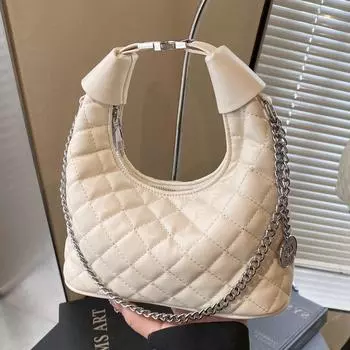 Ретро маленькая сумка женская нишевая ромбовидная цепочка сумка-пельмень высококлассная на одно плечо через плечо под мышку коричневый