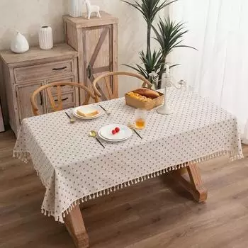 Retro Small Flowers Rectangle Tablecloths Tassel Polyester Cotton Printed Table Covers for Living Room Kitchen Dining Decoration 90X90cm