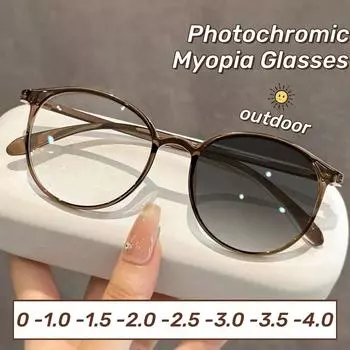 Retro Small Oval Frame Photochromic Myopia Glasses Round Women Nearsighted Eyewear Blue Light Blocking Eye Protection Eyewear 0