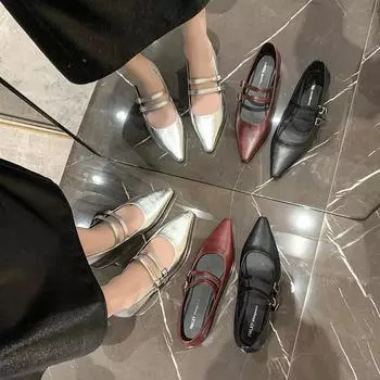 Retro small square head double-word buckle with thick heel single shoes women s spring 2025 new simple design evening wind small leather shoes 35 серебряный