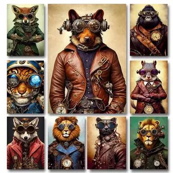 Ретро Смешные животные Стимпанк Кот Астронавт Кролик Холст Картина Плакаты Печать Настенные картины для гостиной Домашний декор 21x30cm No Framed