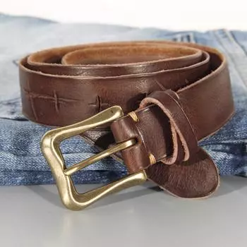 Ремень женский из мягкой воловьей кожи в стиле ретро с пуговицами из чистой меди, повседневный дизайнерский роскошный ремень, тактический индивидуальный кожаный ремень для джинсов 95cm чёрный