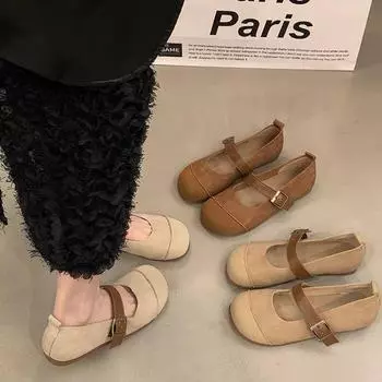 Retro soft-faced soft-soled single shoes 2024 spring new shoes fashionable versatile flat-soled women s shoes one pedal Doudou shoes 35 бежевый