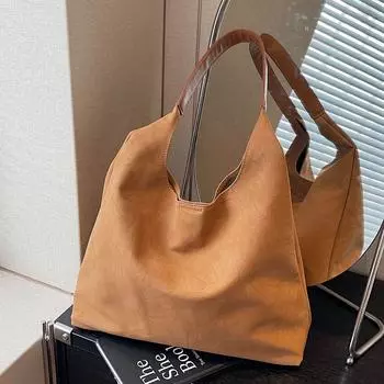 Retro Soft-Faced Suede Bag Women S Popular Large-Capacity Shoulder Bag Foreign-Style Tote Bag коричневый